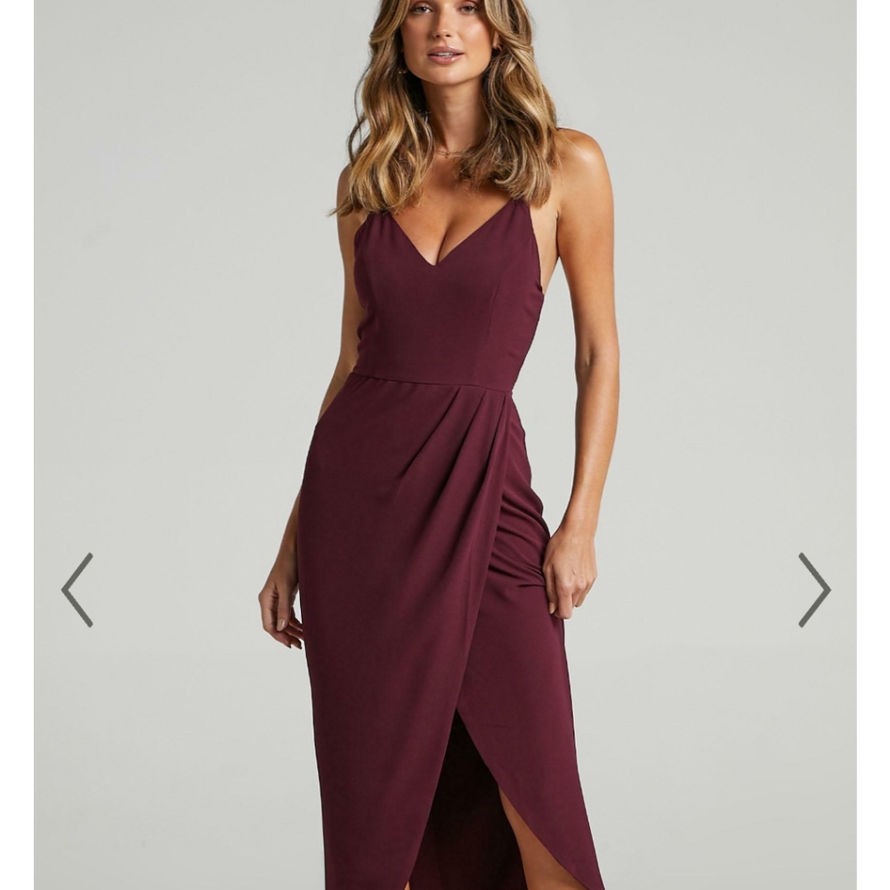 Showpo Lucky Day Drape Maxi Dress, Size US 2, Wine